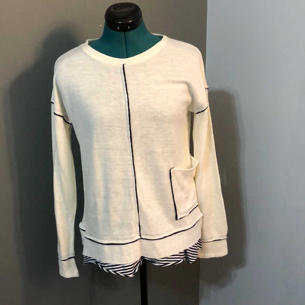 Cream layered look lightweight sweater